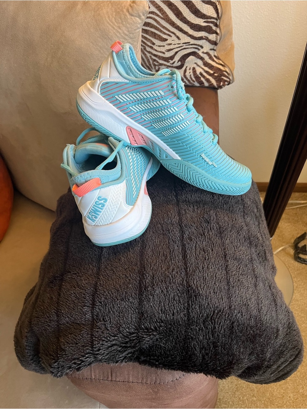 K-Swiss Light Blue Athletic Sneakers with Coral Accents